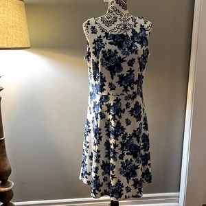 Sleeveless Blue Floral A-Line Dress